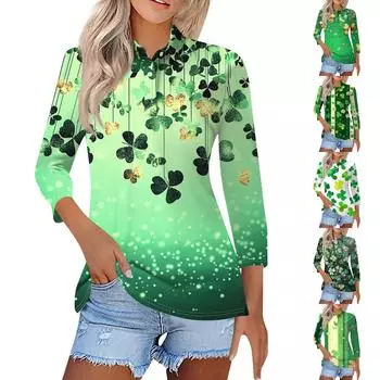 Женская модная повседневная рубашка с отворотом и рукавом 3/4, женские топы на пуговицах L зелёный