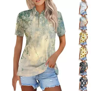 Женская модная повседневная рубашка с отворотом и коротким рукавом с принтом, женские топы на пуговицах L чёрный