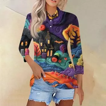 Женская модная повседневная рубашка с отворотом и рукавом 3/4, женские топы на пуговицах XL фиолетовый