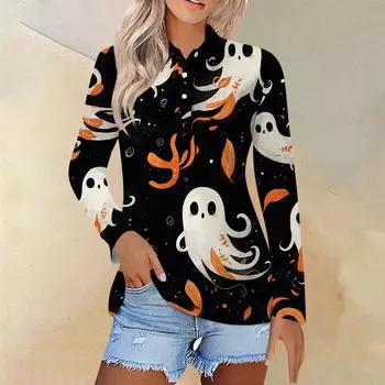 Женская модная повседневная рубашка с отворотом и длинным рукавом с принтом, женские топы на пуговицах XL шафрановый