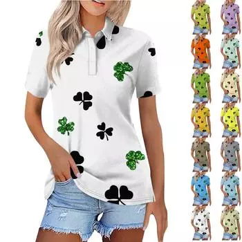 Женская модная повседневная рубашка с принтом на пуговицах с коротким рукавом L циан