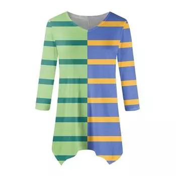 Женская модная повседневная рубашка с V-образным вырезом, полосатым принтом, рукавом-семью, свободным удобным топом с поясом L армия зеленый