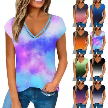 Женская модная повседневная рубашка с v-образным вырезом, свободная футболка с короткими рукавами и принтом, женский топ, жилет L чёрный