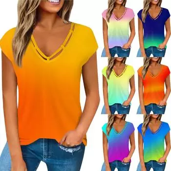 Женская модная повседневная рубашка с v-образным вырезом, свободная футболка с короткими рукавами и принтом, женский топ, жилет L синий