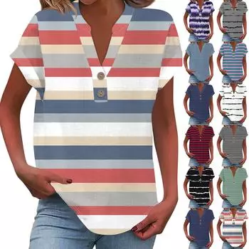 Женская модная повседневная рубашка с v-образным вырезом и коротким рукавом с принтом, футболка на пуговицах, топ XXXL зелёный