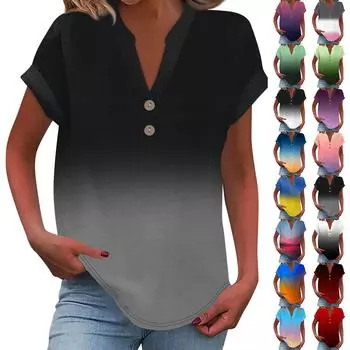 Женская модная повседневная рубашка с v-образным вырезом и коротким рукавом с принтом, футболка на пуговицах, топ S жёлтый