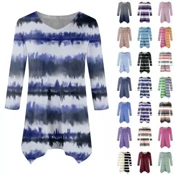 Женская модная повседневная рубашка с V-образным вырезом, полосатым принтом, рукавом-семью, свободным удобным топом с поясом L армия зеленый