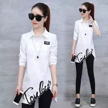 Женская модная повседневная рубашка средней длины с вышивкой и длинными рукавами XXXL белый