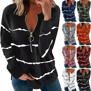 Женская модная повседневная рубашка в полоску с длинным рукавом и принтом