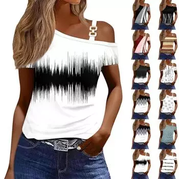 Женская модная повседневная сексуальная футболка с открытыми плечами и короткими рукавами с принтом, топ L бежевый