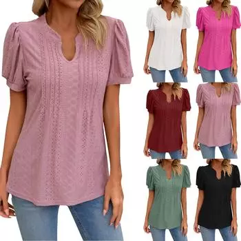 Женская модная повседневная сексуальная однотонная свободная футболка с v-образным вырезом и короткими рукавами