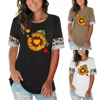 Женская модная повседневная струящаяся свободная футболка с короткими рукавами и принтом, топы