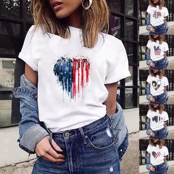 Женская модная повседневная струящаяся свободная футболка с короткими рукавами и принтом, топы