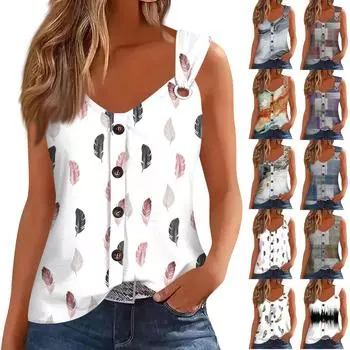 Женская модная повседневная свободная безрукавка с застежкой на пуговицы и V-образным вырезом с принтом L розовый