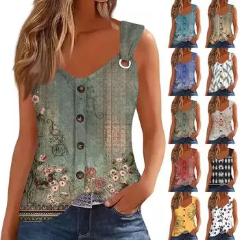 Женская модная повседневная свободная безрукавка с застежкой на пуговицы и V-образным вырезом с принтом L