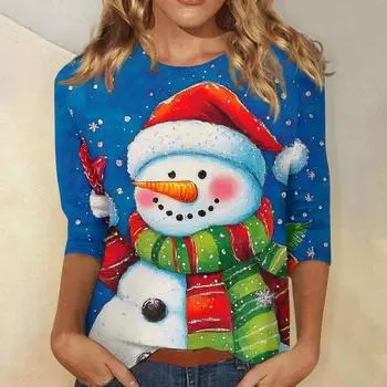 Женская модная повседневная свободная футболка с круглым вырезом и рукавами 3/4 с принтом, женский топ L