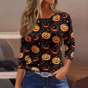 Женская модная повседневная свободная футболка с круглым вырезом и рукавами 3/4 с принтом, женский топ XXXL кофейный