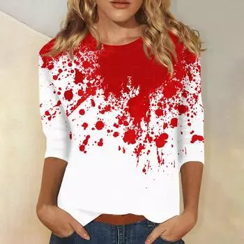 Женская модная повседневная свободная футболка с круглым вырезом и рукавами 3/4 с принтом, женский топ XXL киноварь