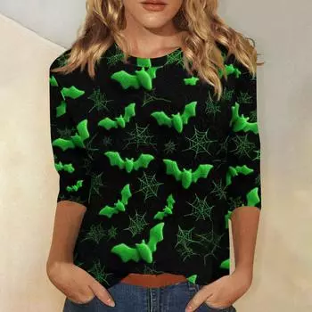 Женская модная повседневная свободная футболка с круглым вырезом и рукавами 3/4 с принтом, женский топ XXXL