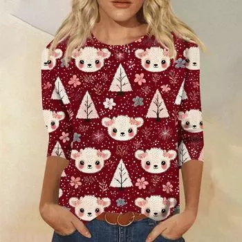Женская модная повседневная свободная футболка с круглым вырезом и рукавами 3/4 с принтом, женский топ L