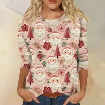 Женская модная повседневная свободная футболка с круглым вырезом и рукавами 3/4 с принтом, женский топ L бежевый