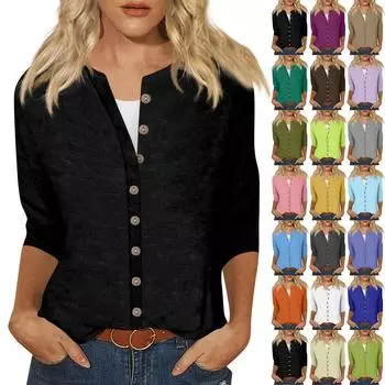 Женская модная повседневная свободная футболка с круглым вырезом и рукавами 3/4 с принтом, женский кардиган L