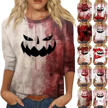 Женская модная повседневная свободная футболка с круглым вырезом и рукавами 3/4 с принтом, женский топ XL розовый