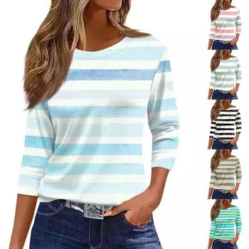 Женская модная повседневная свободная футболка с круглым вырезом и рукавами 3/4 с принтом, женский топ XXXL розовый