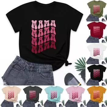 Женская модная повседневная свободная футболка с круглым вырезом и коротким рукавом с принтом, топ L бежевый