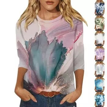 Женская модная повседневная свободная футболка с круглым вырезом и рукавами 3/4 с принтом, женский топ L