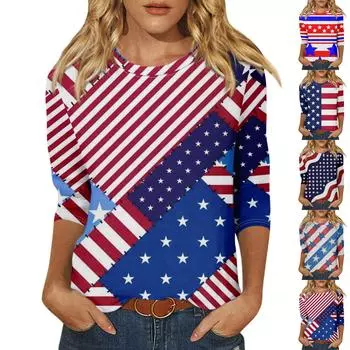 Женская модная повседневная свободная футболка с круглым вырезом и рукавами 3/4 с принтом, женский топ L