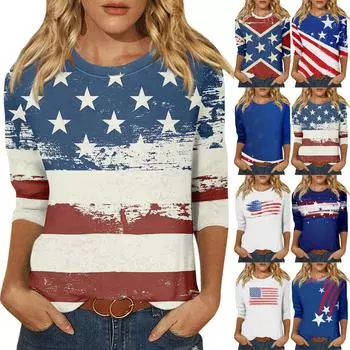 Женская модная повседневная свободная футболка с круглым вырезом и рукавами 3/4 с принтом, женский топ L бежевый