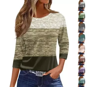 Женская модная повседневная свободная футболка с круглым вырезом и рукавами 3/4 с принтом, женский топ M