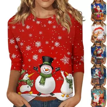Женская модная повседневная свободная футболка с круглым вырезом и рукавами 3/4 с принтом, женский топ L