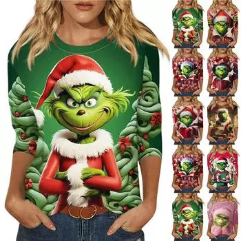 Женская модная повседневная свободная футболка с круглым вырезом и рукавами 3/4 с принтом, женский топ L