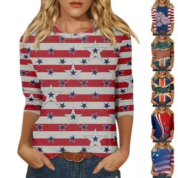 Женская модная повседневная свободная футболка с круглым вырезом и рукавами 3/4 с принтом, женский топ XL красный