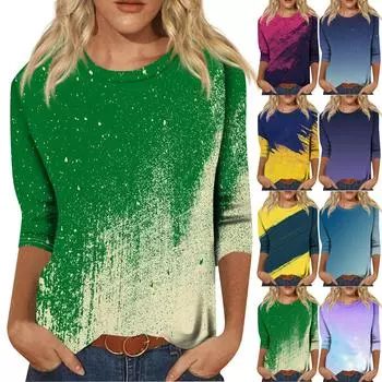 Женская модная повседневная свободная футболка с круглым вырезом и рукавами 3/4 с принтом, женский топ L