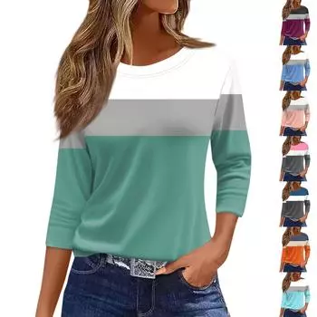 Женская модная повседневная свободная футболка с круглым вырезом и рукавами 3/4 с принтом, женский топ XXL