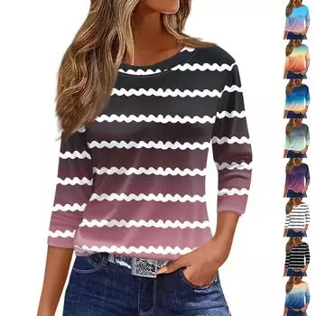 Женская модная повседневная свободная футболка с круглым вырезом и рукавами 3/4 с принтом, женский топ M оранжевый