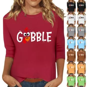 Женская модная повседневная свободная футболка с круглым вырезом и рукавами 3/4 с принтом, женский топ XXXL