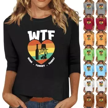 Женская модная повседневная свободная футболка с круглым вырезом и рукавами 3/4 с принтом, женский топ XXL