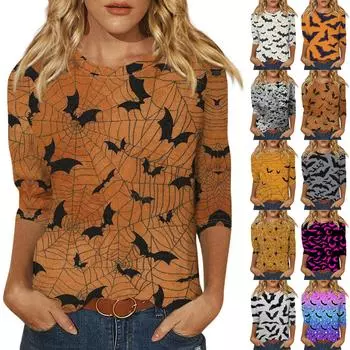 Женская модная повседневная свободная футболка с круглым вырезом и рукавами 3/4 на Хэллоуин, женский топ XL бежевый