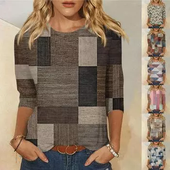 Женская модная повседневная свободная футболка с круглым вырезом и рукавами 3/4 с принтом, женский топ L