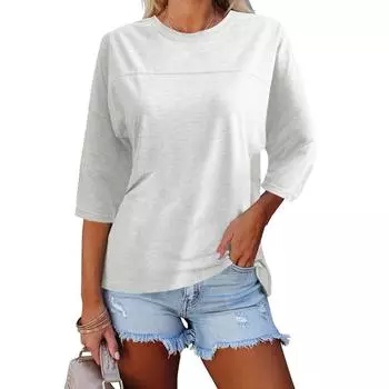 Женская модная повседневная свободная футболка с круглым вырезом и рукавами 3/4 с принтом, женский топ L белый