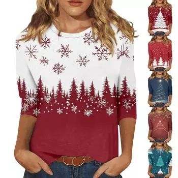 Женская модная повседневная свободная футболка с круглым вырезом и рукавами 3/4 с принтом, женский топ XL