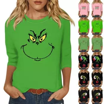 Женская модная повседневная свободная футболка с круглым вырезом и рукавами 3/4 с принтом, женский топ L