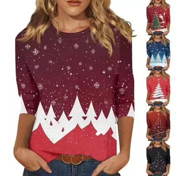 Женская модная повседневная свободная футболка с круглым вырезом и рукавами 3/4 с принтом, женский топ S чёрный