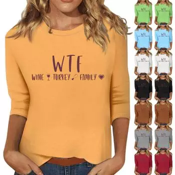 Женская модная повседневная свободная футболка с круглым вырезом и рукавами 3/4 с принтом, женский топ XXXL