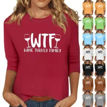 Женская модная повседневная свободная футболка с круглым вырезом и рукавами 3/4 с принтом, женский топ M красный