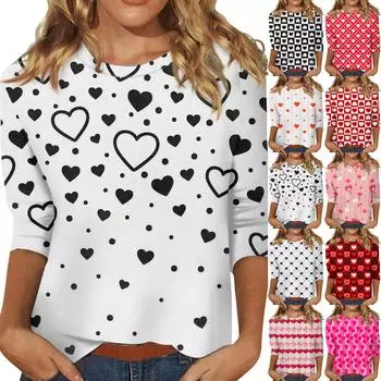 Женская модная повседневная свободная футболка с круглым вырезом и рукавами 3/4 с принтом, женский топ L бежевый